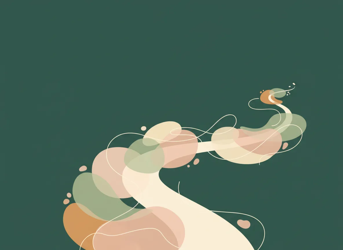 Abstract illustration of soft overlapping shapes untangling into a single flowing ribbon